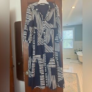 Zara blue printed midi cotton shirt dress
